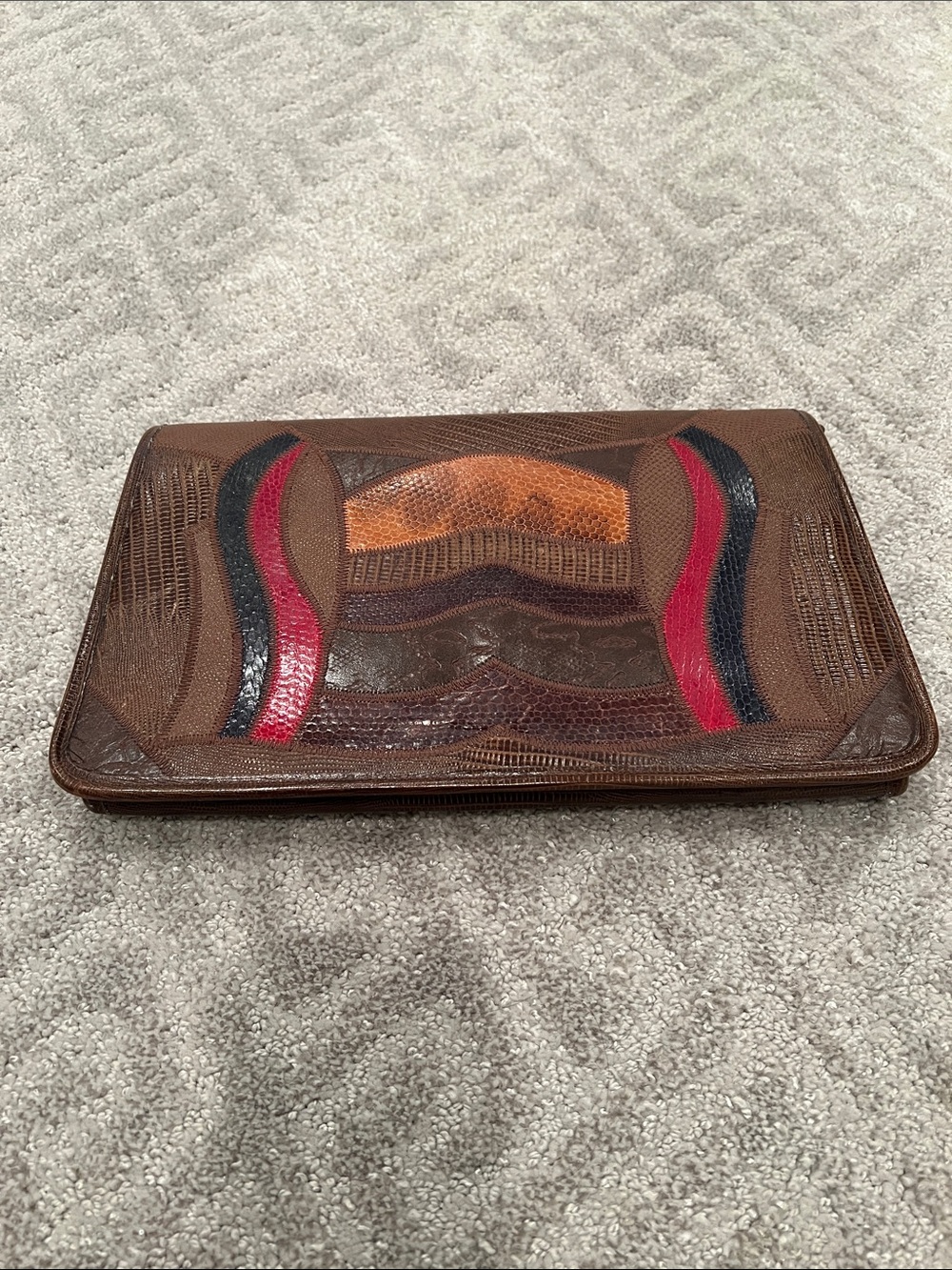 1980s Vintage Brown snakeskin Leather Clutch